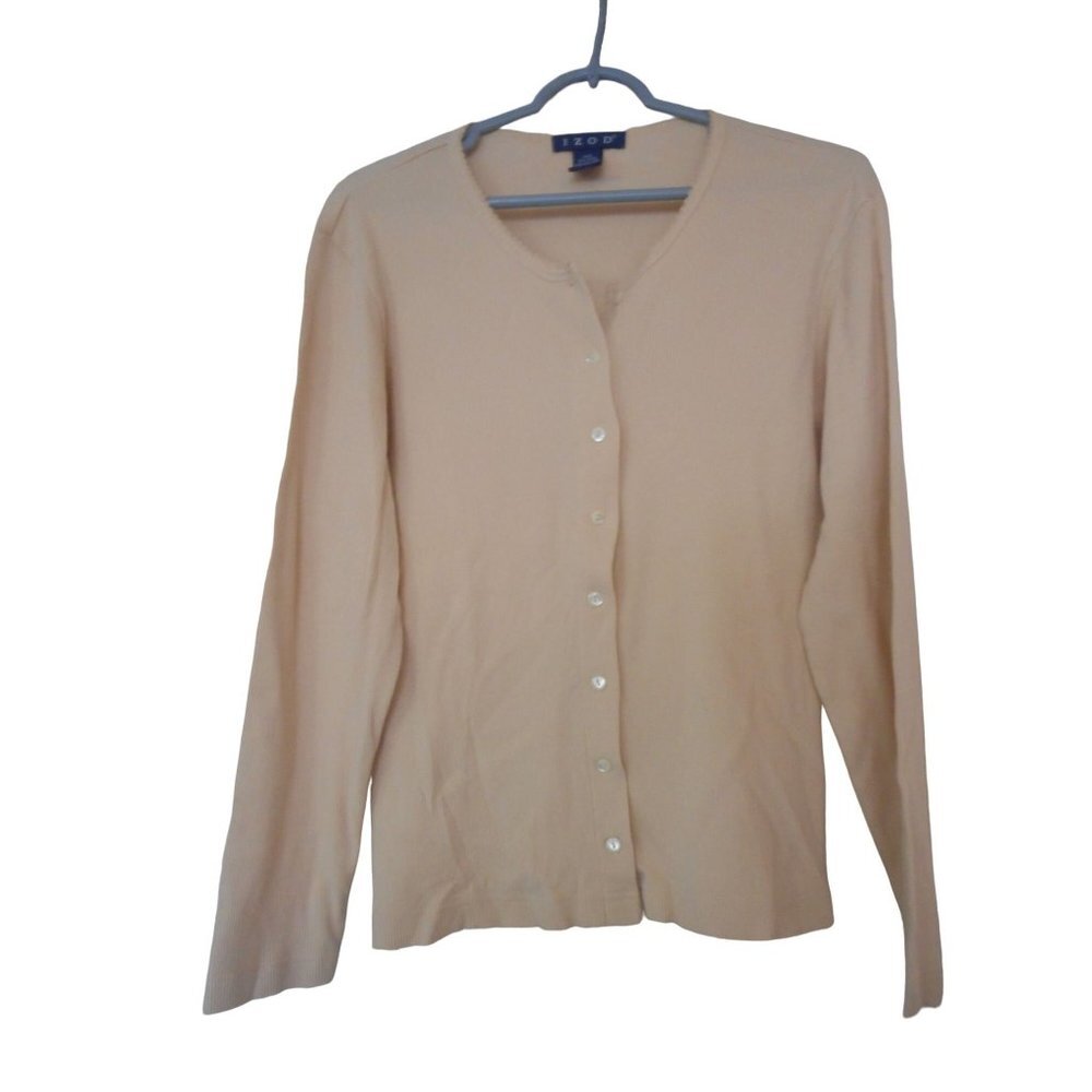 Izod ribbed Cardigan Size M  light beige / Cream 100% cotton